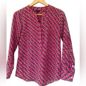 Talbots Size Small Petite Women’s  Red and Blue Polka Dot Blouse LS V-neck